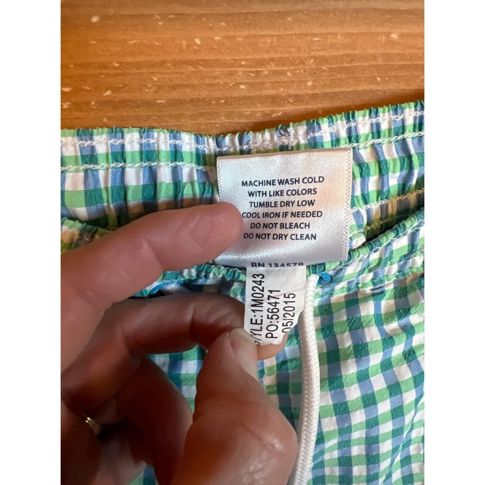 Vineyard Vines Men XL Gingham Swim Trunks Shorts Blue Green Whale Logo Beach Sun